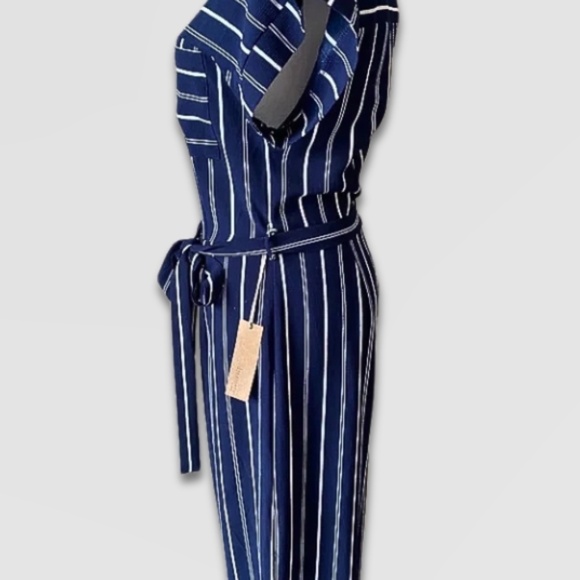 Monteau Jumper Striped Cap Sleeves Belted Wide-Leg Navy/White Women’s Medium NWT - Picture 3 of 8